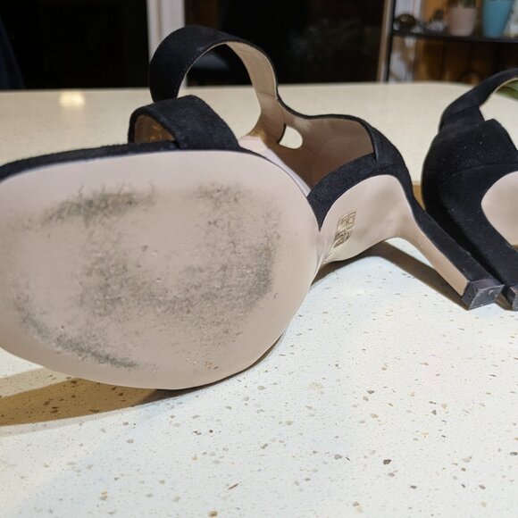 Stuart Weitzman Squarenudist Black Suede Heel Sandal With Ankle Strap Size 7 - Picture 9 of 14